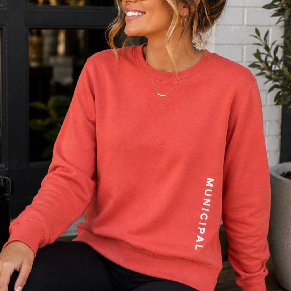 Municipal Crew Neck Sweatshirt XS Coral Pullover Mark Wahlberg Athleisure Casual